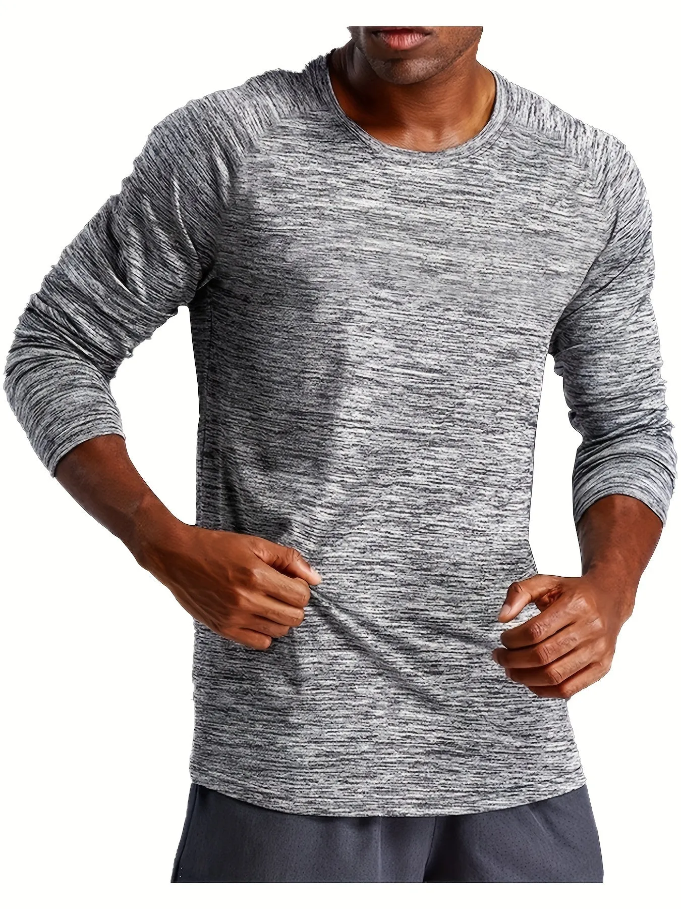 Men's Quick Drying T-shirt, Long Sleeve High Stretch Crew Neck Sweat-absorbing Quick-drying Undershirts For Men's Fitness Training