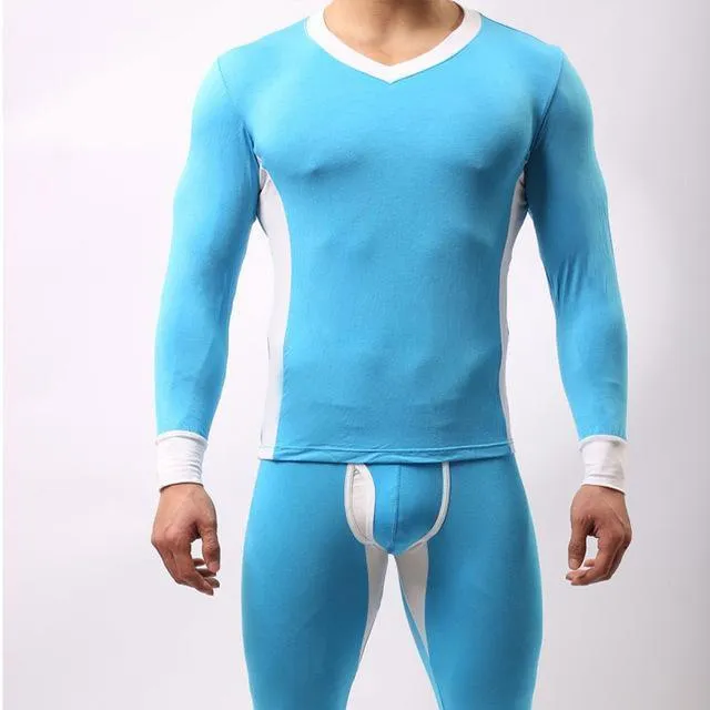 Men's Sleepwear Underwear Pants Sets V-Neck Undershirts