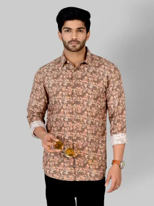 Nutmeg Brown Printed Slim Fit Casual Shirt | JadeBlue