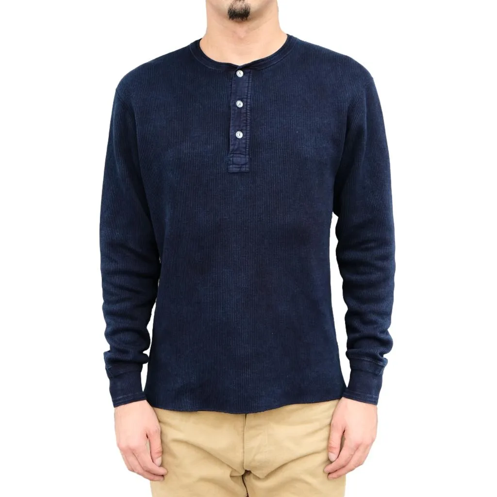 OD LW Indigo Dyed Classic Royal Rib Knit Thermal Henley