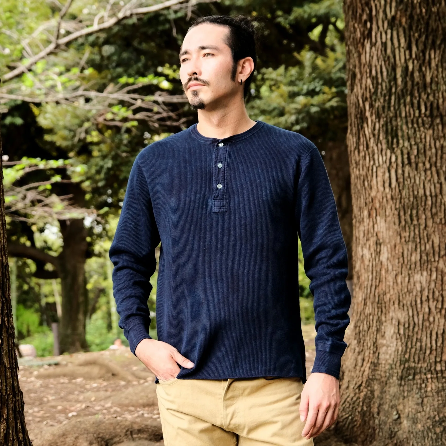 OD LW Indigo Dyed Classic Royal Rib Knit Thermal Henley