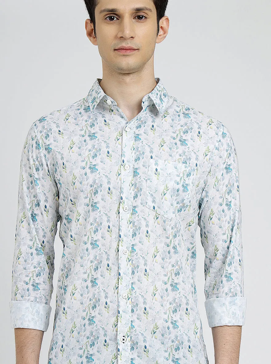 Off White Printed Slim Fit Casual Shirt | JadeBlue