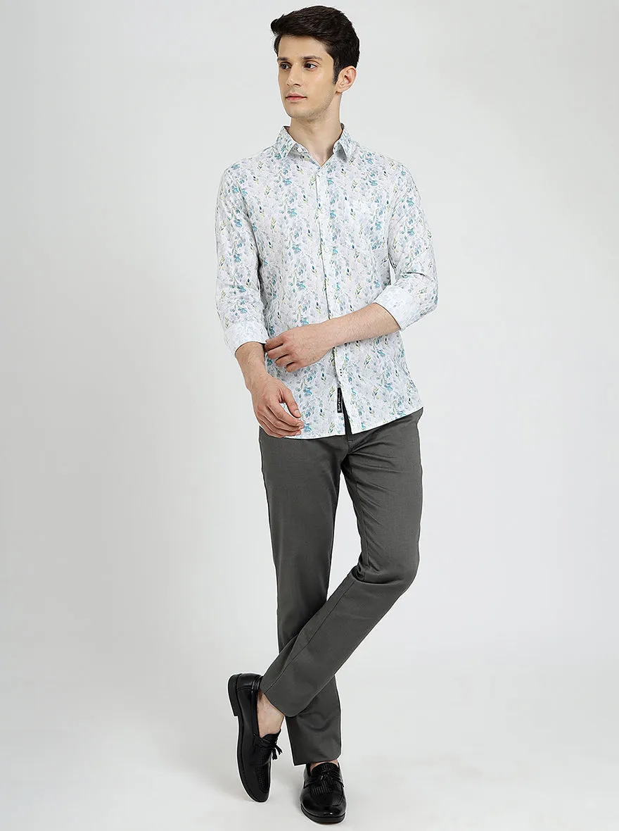 Off White Printed Slim Fit Casual Shirt | JadeBlue