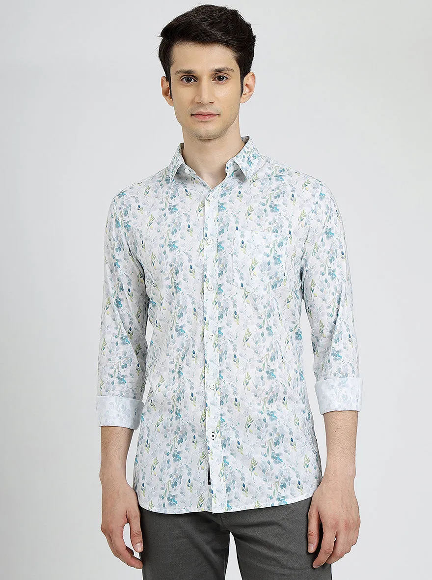 Off White Printed Slim Fit Casual Shirt | JadeBlue