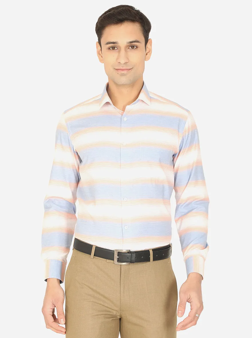 Orange & Blue Striped Slim Fit Formal Shirt | Greenfibre