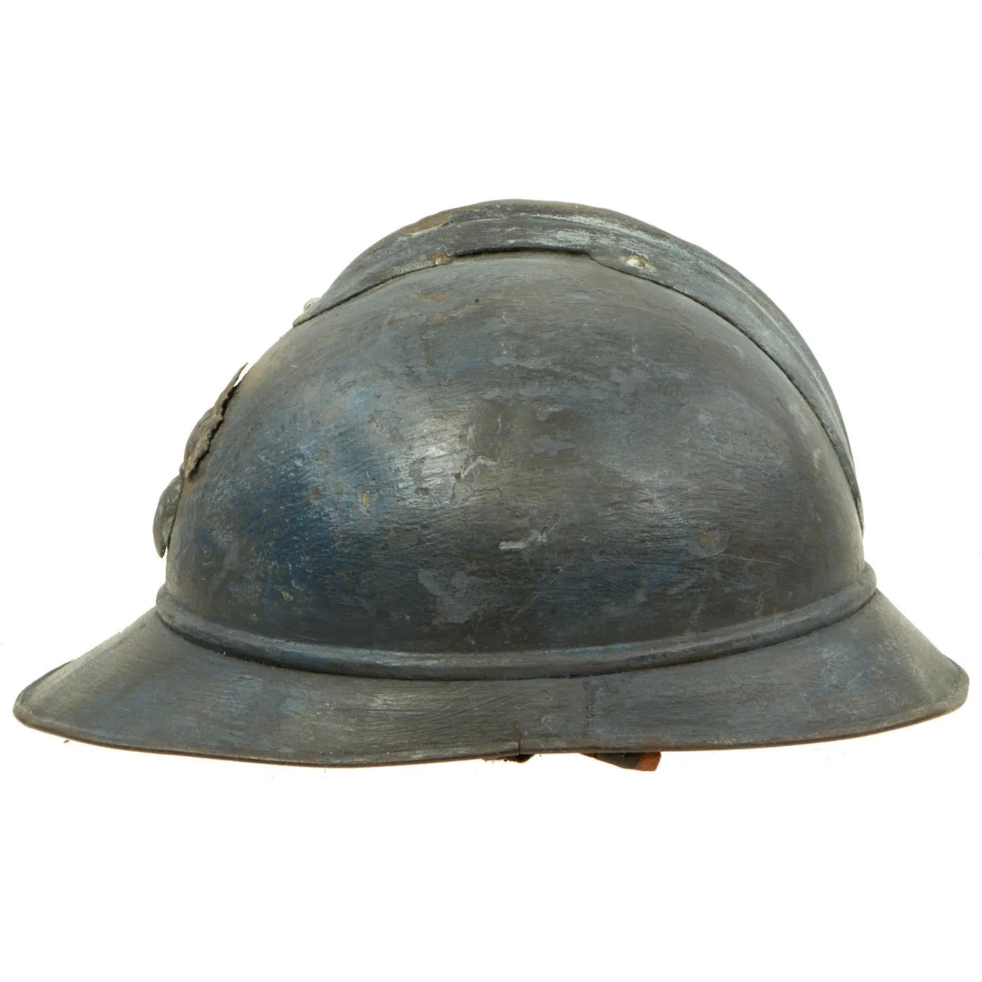 Original French WWI Early Issue Model 1915 Adrian Helmet in Horizon Blue with RF Badge