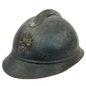 Original French WWI Early Issue Model 1915 Adrian Helmet in Horizon Blue with RF Badge