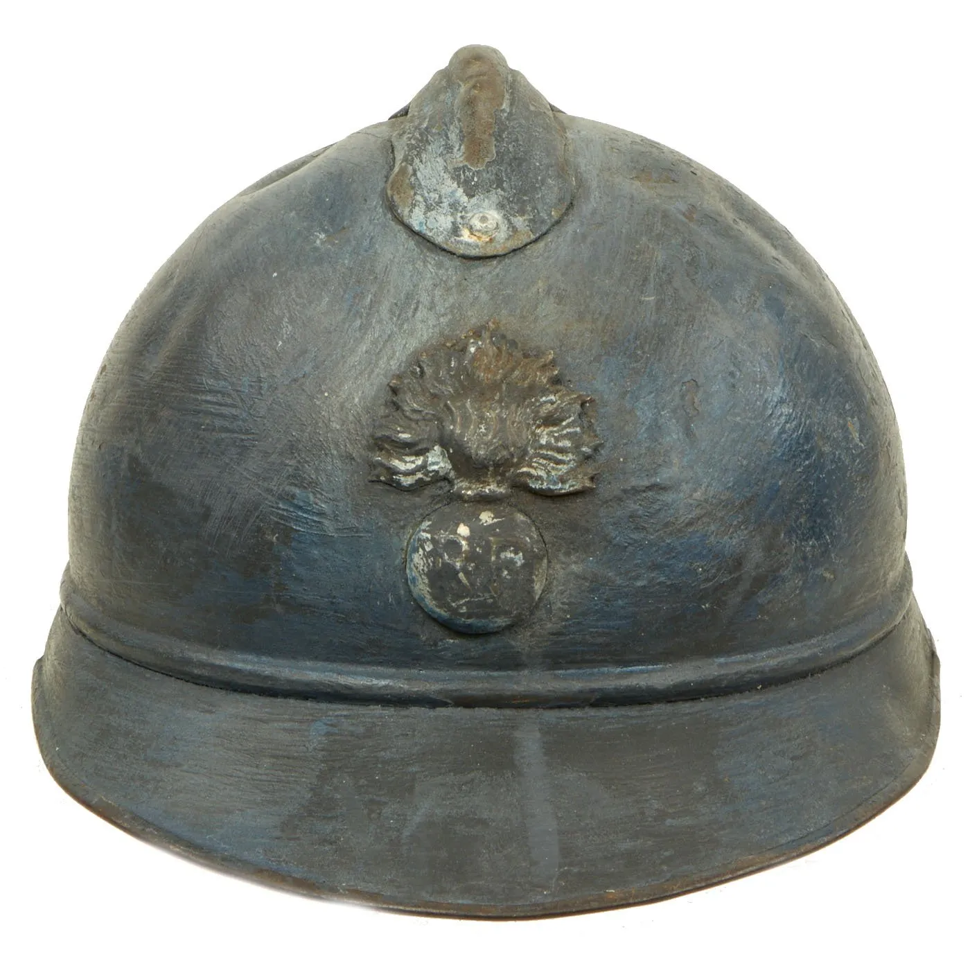 Original French WWI Early Issue Model 1915 Adrian Helmet in Horizon Blue with RF Badge