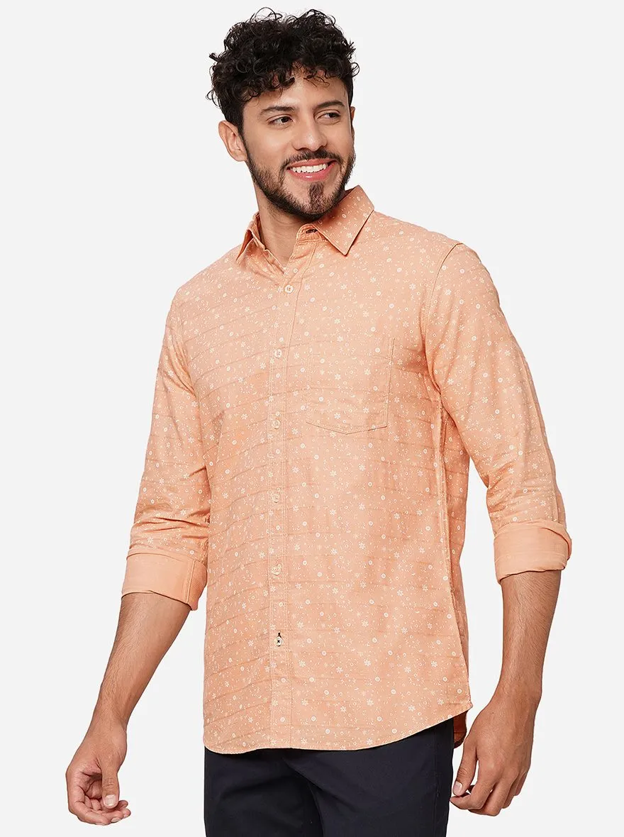 Peach Printed Slim Fit Casual Shirt | JadeBlue