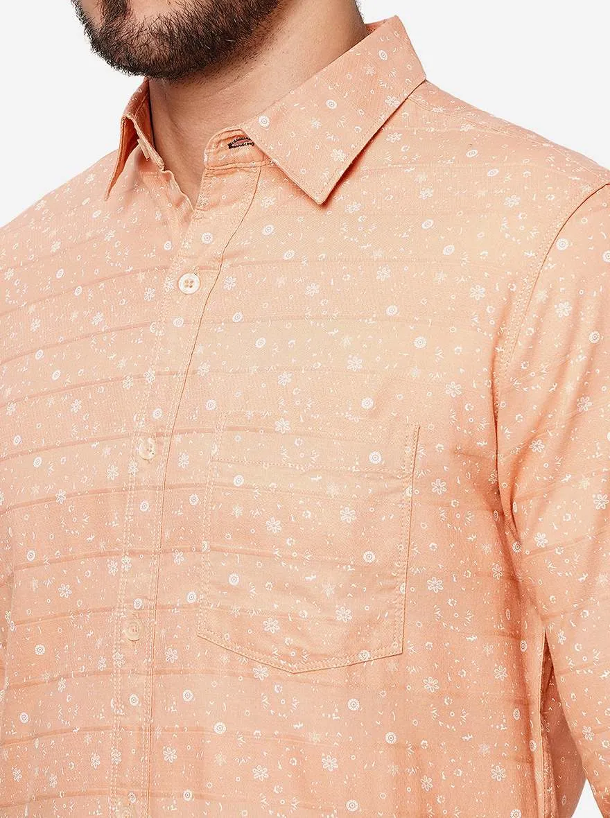 Peach Printed Slim Fit Casual Shirt | JadeBlue