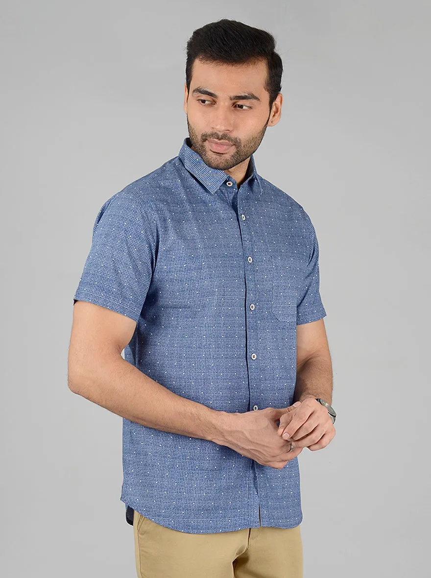 Pigeon Blue Printed Slim Fit Casual Shirt | Greenfibre