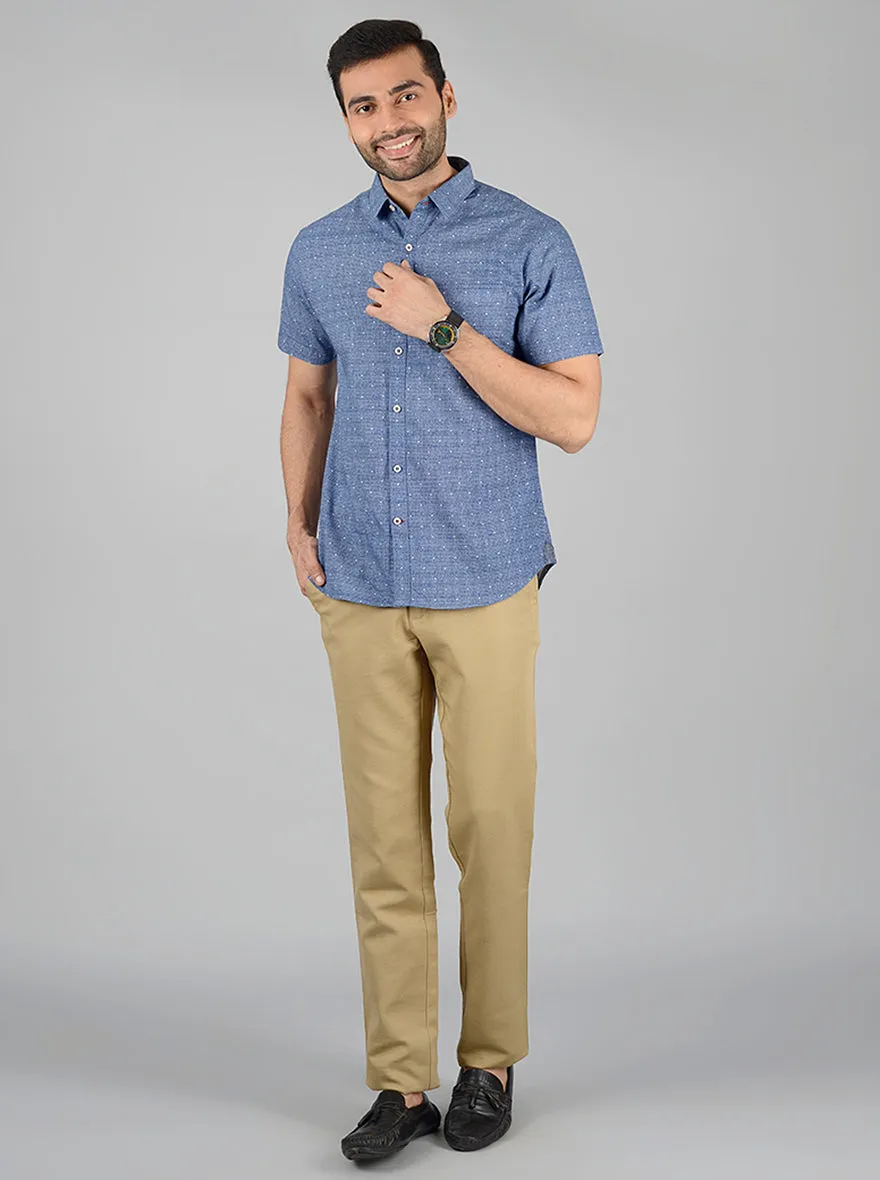 Pigeon Blue Printed Slim Fit Casual Shirt | Greenfibre