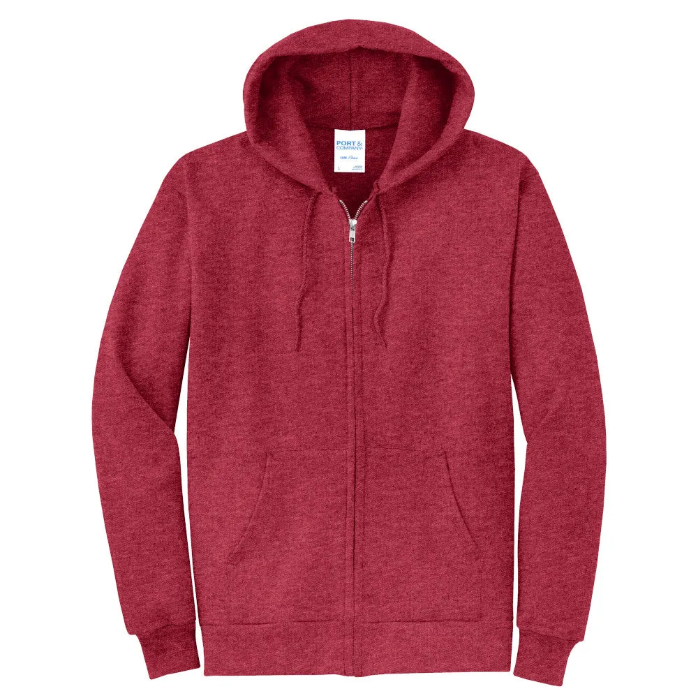 Port & Company® Core Fleece Full-Zip Hooded Sweatshirt - Heather Red