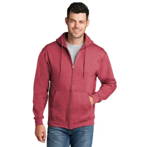 Port & Company® Core Fleece Full-Zip Hooded Sweatshirt - Heather Red