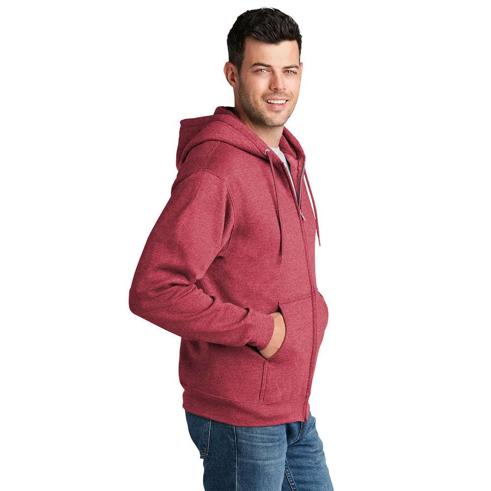 Port & Company® Core Fleece Full-Zip Hooded Sweatshirt - Heather Red