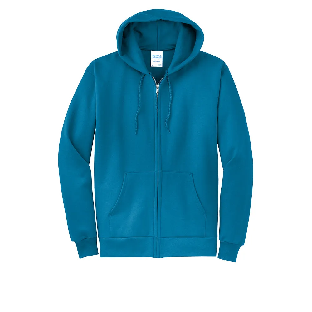 Port & Company® Core Fleece Full-Zip Hooded Sweatshirt - Neon Blue