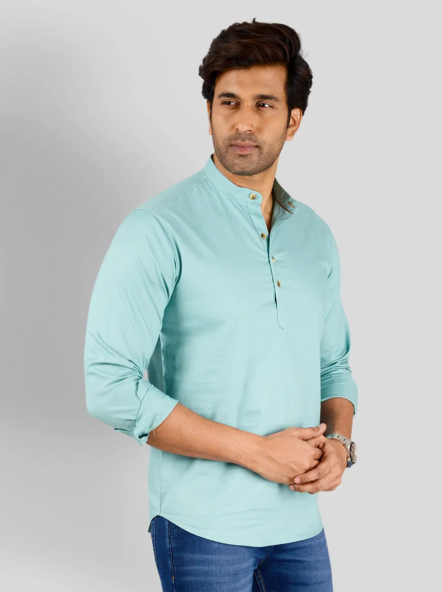 Powder Green Self Textured Slim Fit Casual Shirt | Greenfibre