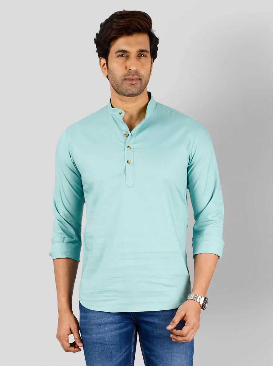 Powder Green Self Textured Slim Fit Casual Shirt | Greenfibre