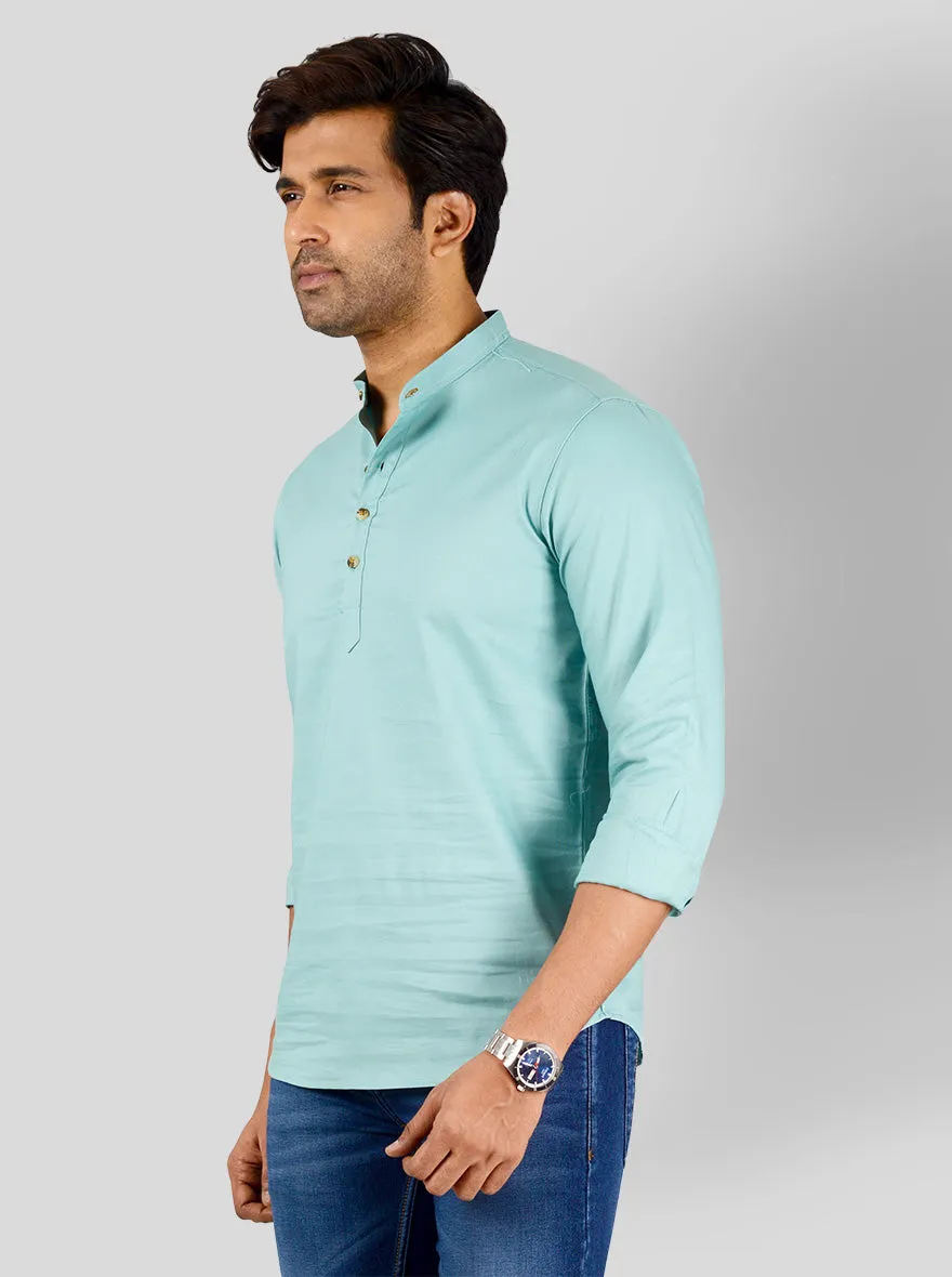 Powder Green Self Textured Slim Fit Casual Shirt | Greenfibre