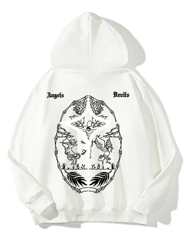 Retro Angel Star Print Hoodie