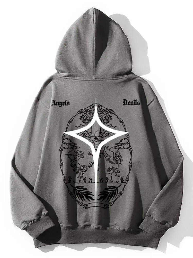 Retro Angel Star Print Hoodie