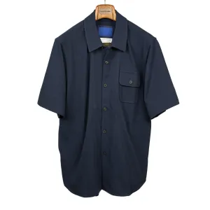 Short sleeve shirt jacket navy cotton pique