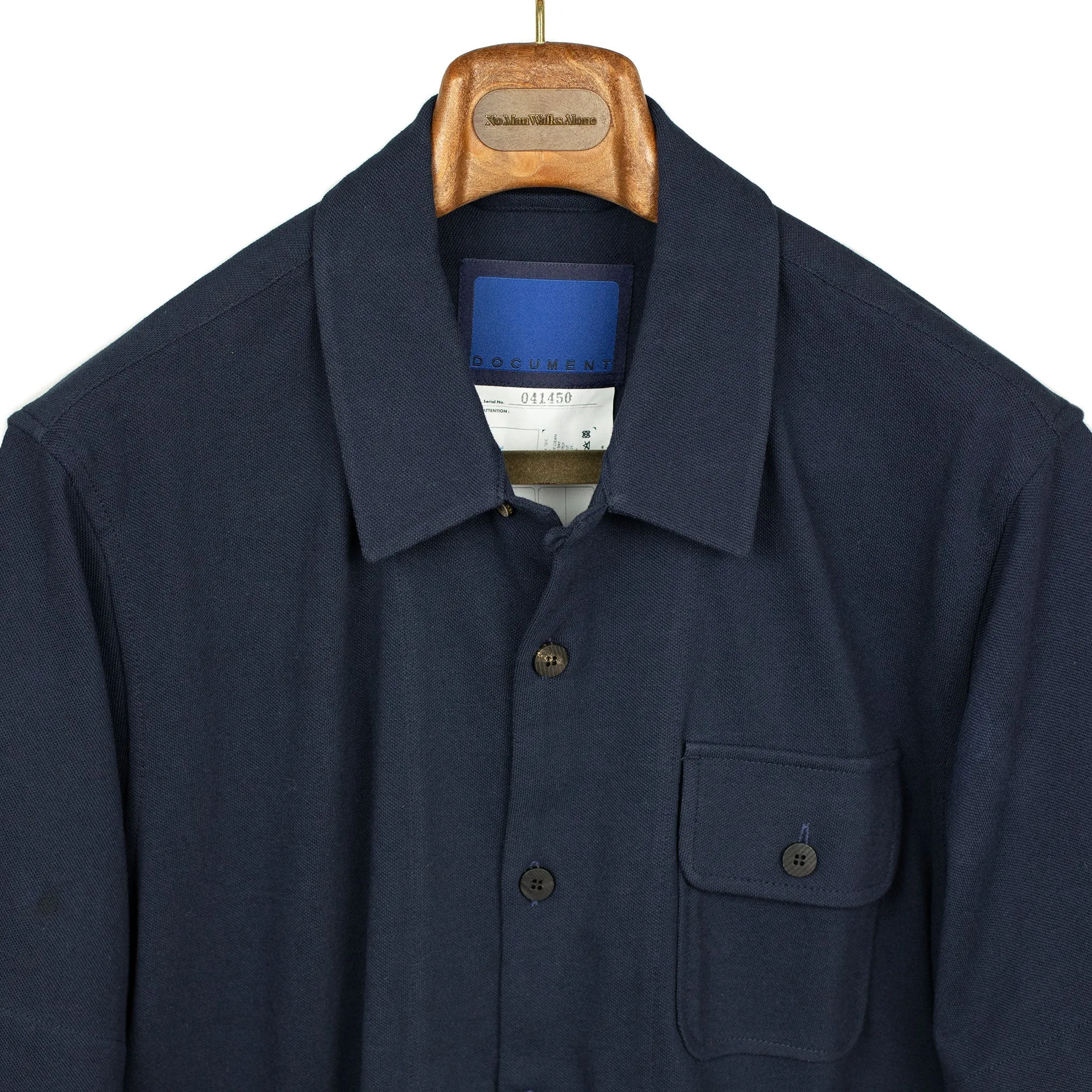 Short sleeve shirt jacket navy cotton pique