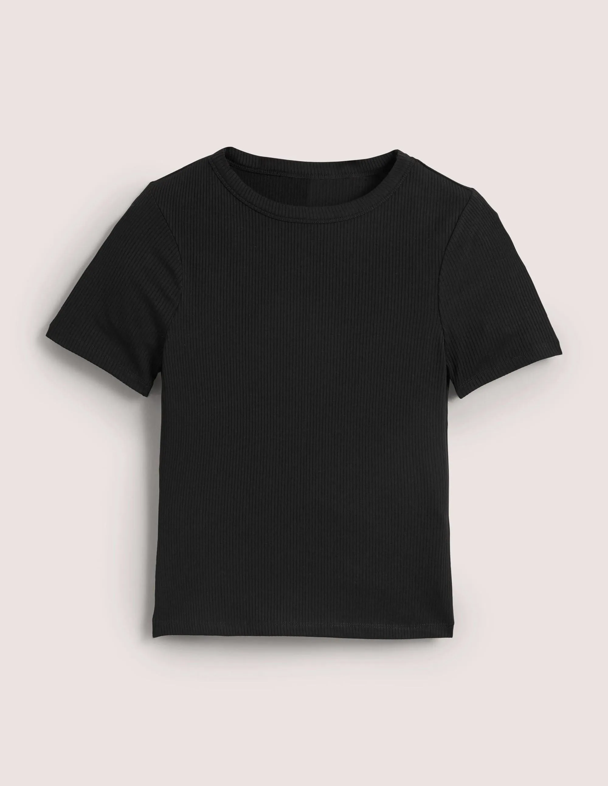 Soft Ribbed Crew Neck T-shirt-Black