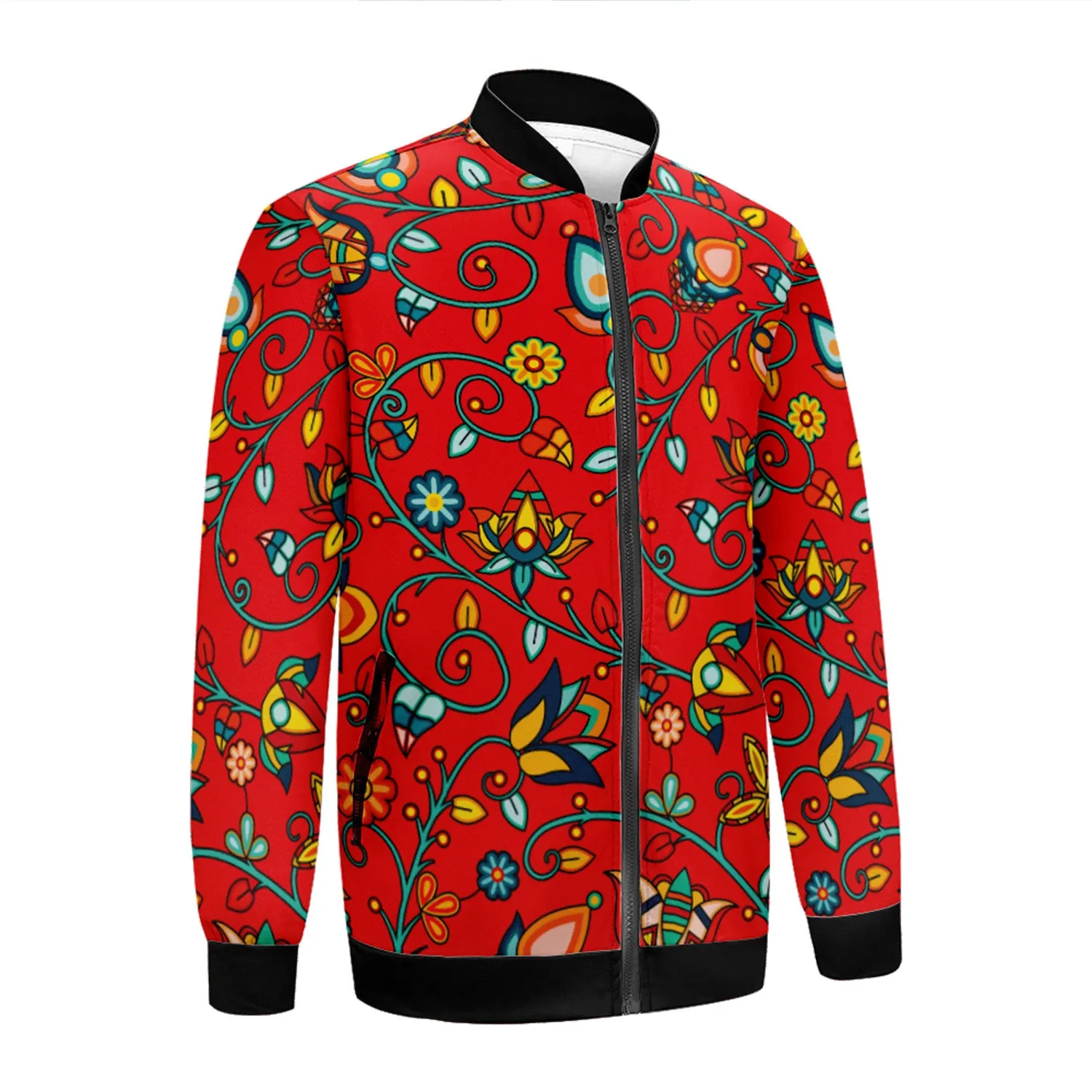 Thorny Path Red Zippered Collared Lightweight Jacket