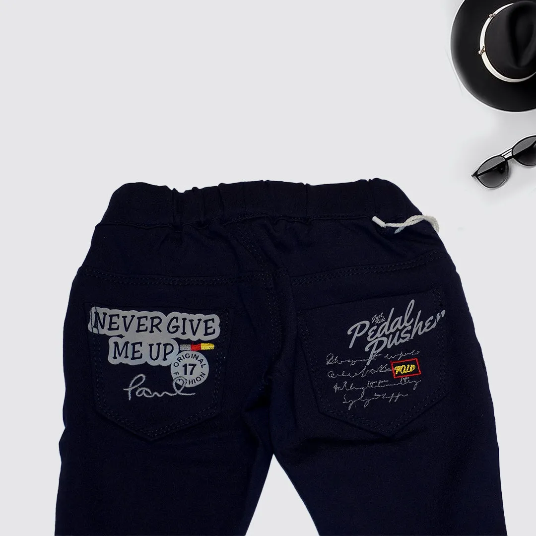 Unisex Navy Blue Printed Jeans