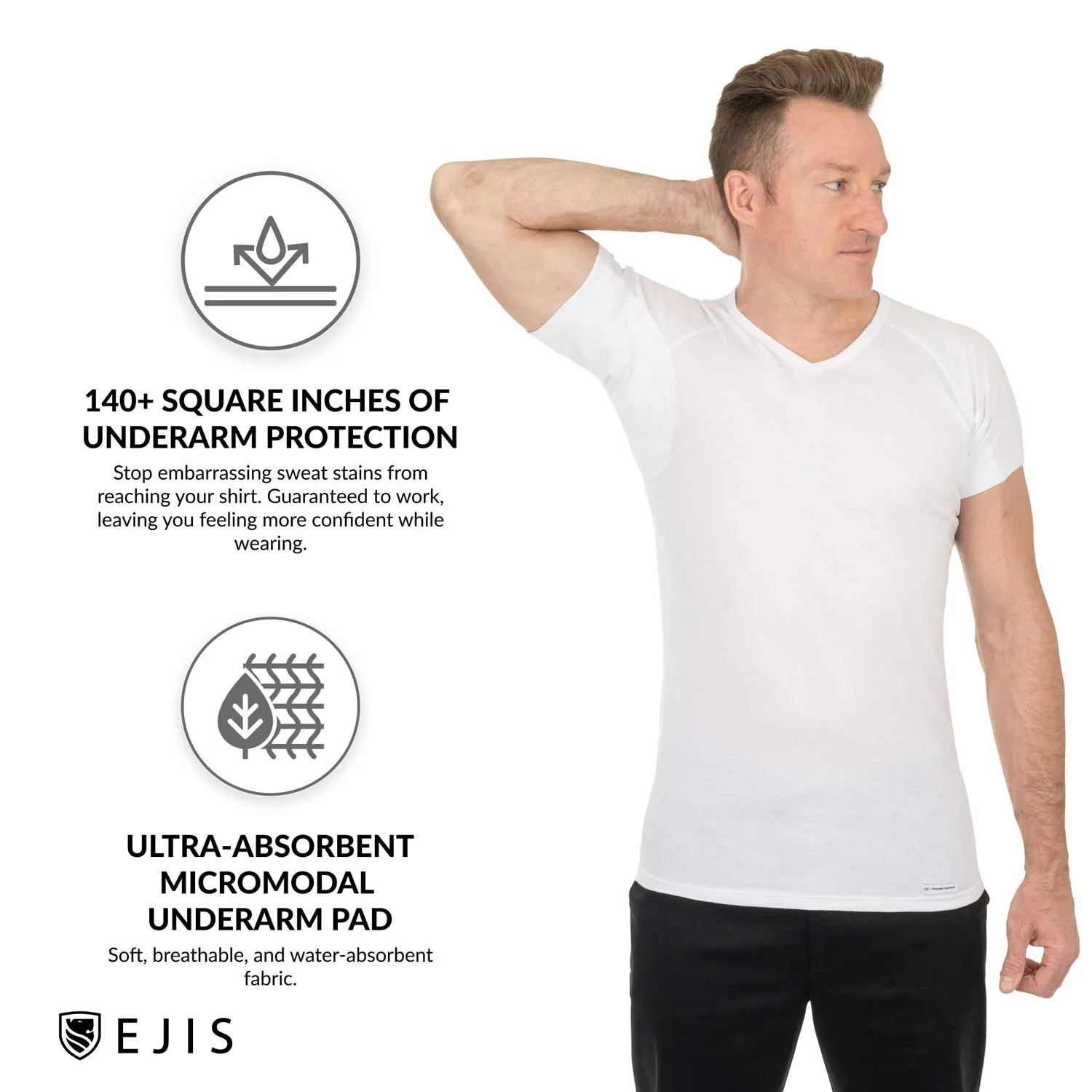 V-Neck Cotton Sweat Proof Undershirt For Men - White 6-Pack