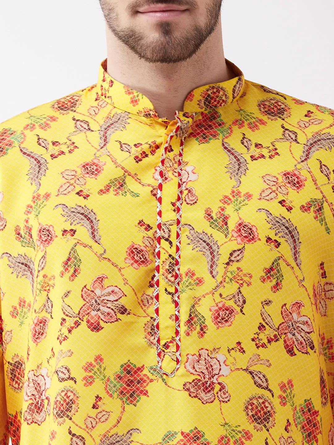 VASTRAMAY Men's Floral Muslin Kurta Pyjama