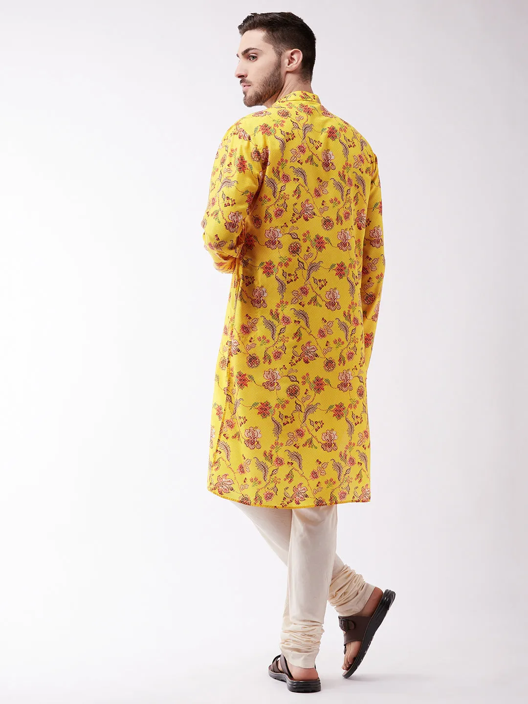 VASTRAMAY Men's Floral Muslin Kurta Pyjama