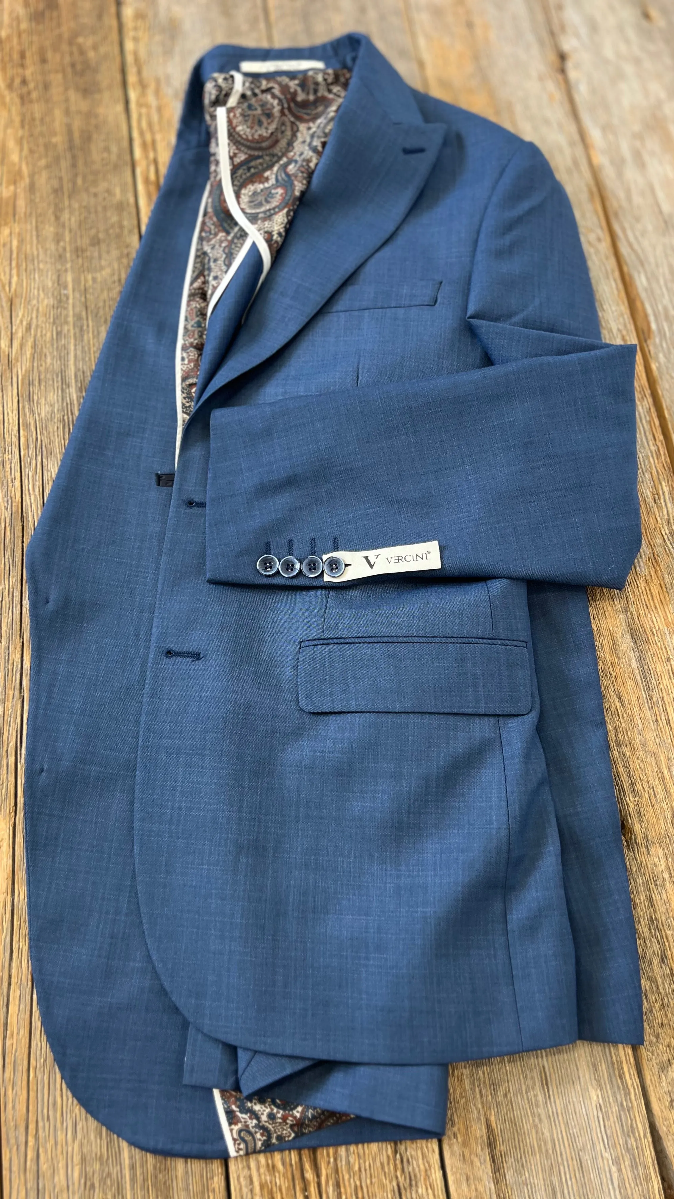 Vercini Classic Blue Textured Slim Fit Suit