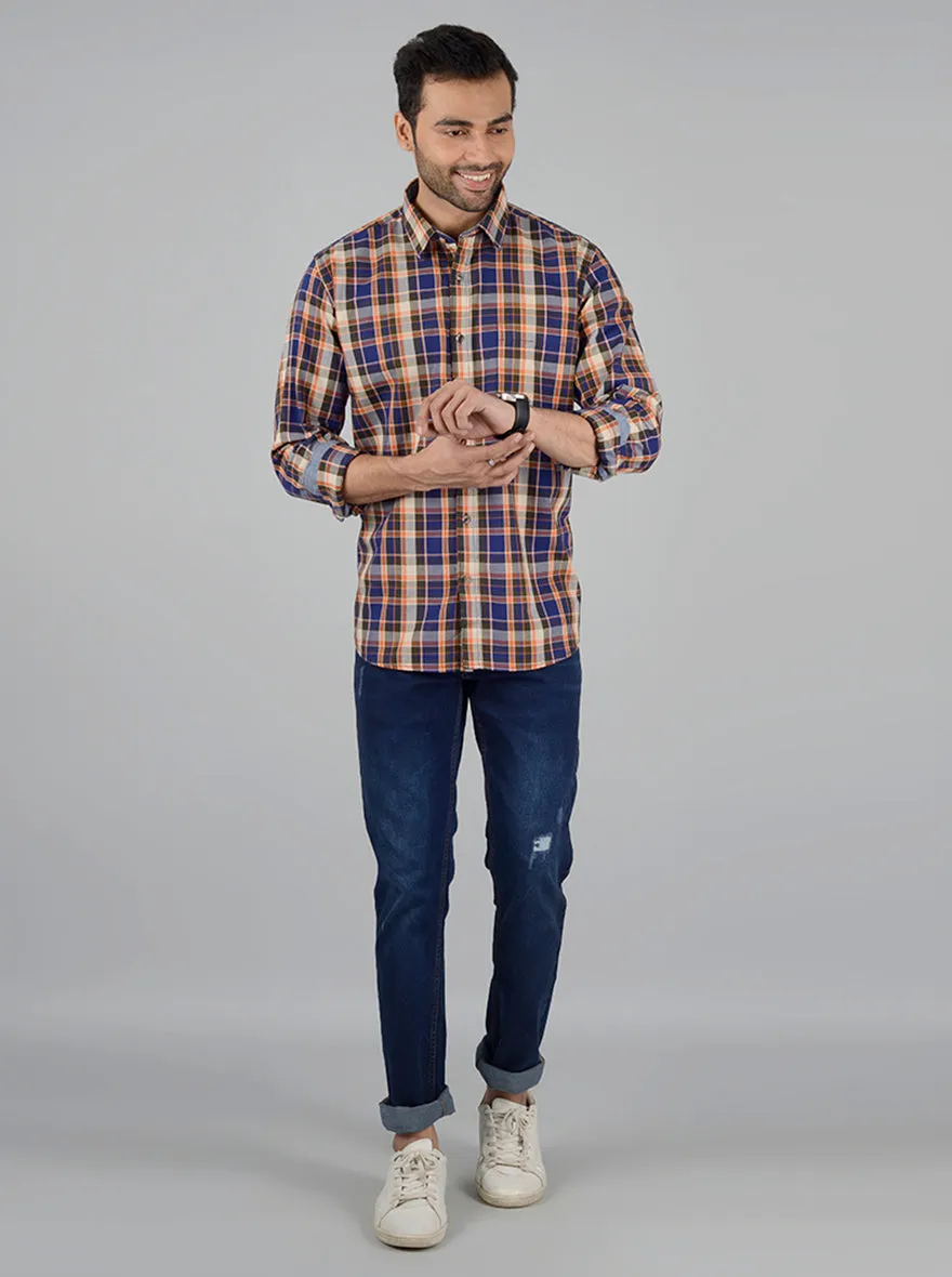 Victoria Blue Checked Slim Fit Casual Shirt | Greenfibre