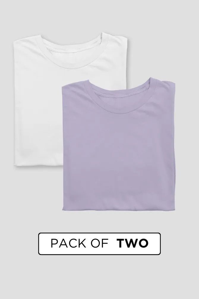 White and Lavender Plain T-shirts Combo for Women