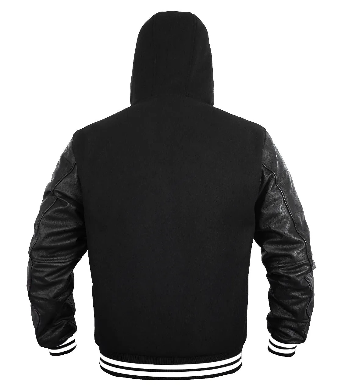 Women Hoodie Wool Leather All Black (White Line)