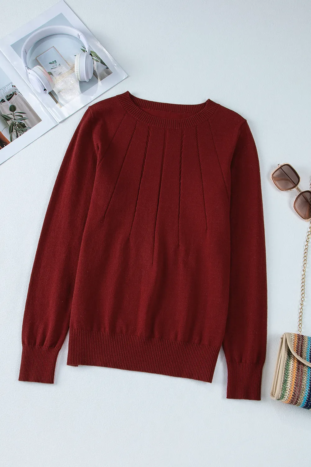 Womens Casual Lightweight Knit Pullover Crew Neck Long Sleeve Sweater Tops