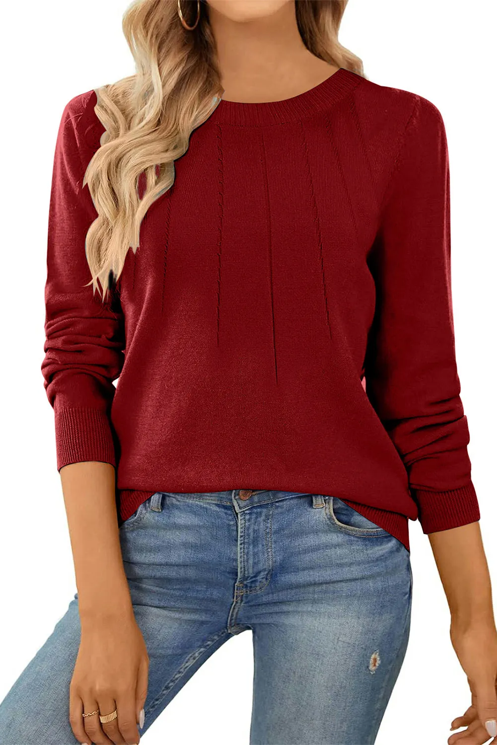 Womens Casual Lightweight Knit Pullover Crew Neck Long Sleeve Sweater Tops