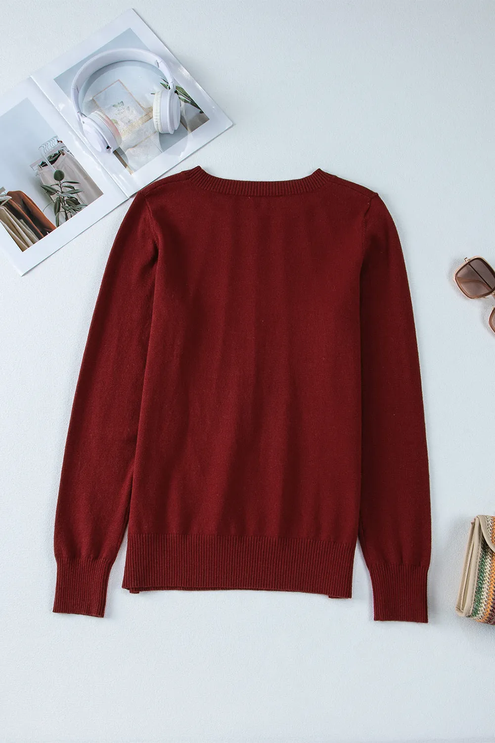 Womens Casual Lightweight Knit Pullover Crew Neck Long Sleeve Sweater Tops