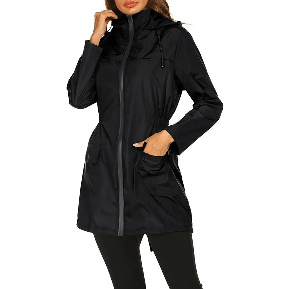 Women's Lightweight Hooded Long Raincoat Jacket - SF1926