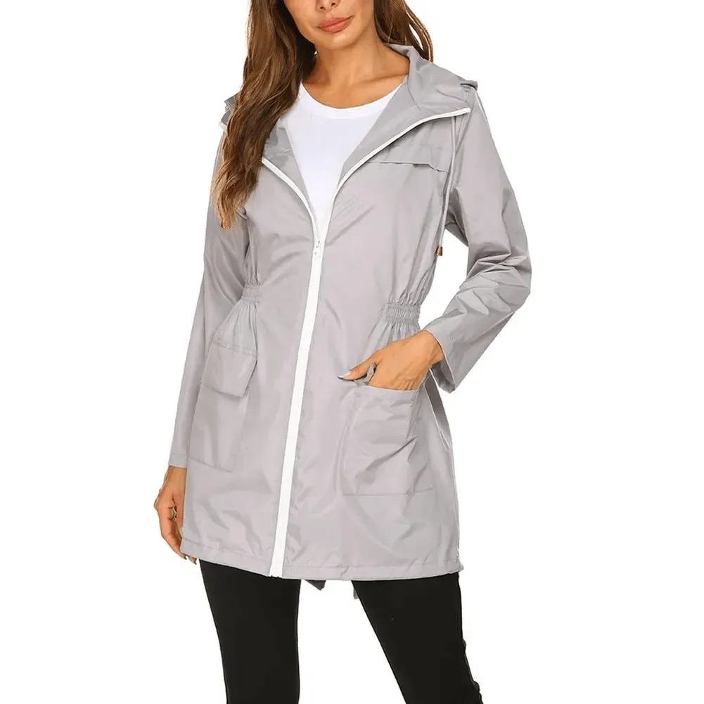 Women's Lightweight Hooded Long Raincoat Jacket - SF1926