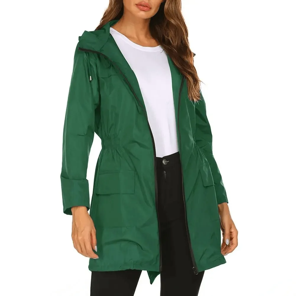 Women's Lightweight Hooded Long Raincoat Jacket - SF1926