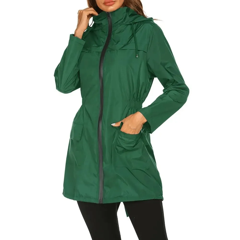 Women's Lightweight Hooded Long Raincoat Jacket - SF1926