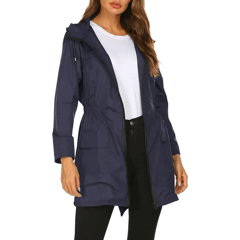 Women's Lightweight Hooded Long Raincoat Jacket - SF1926