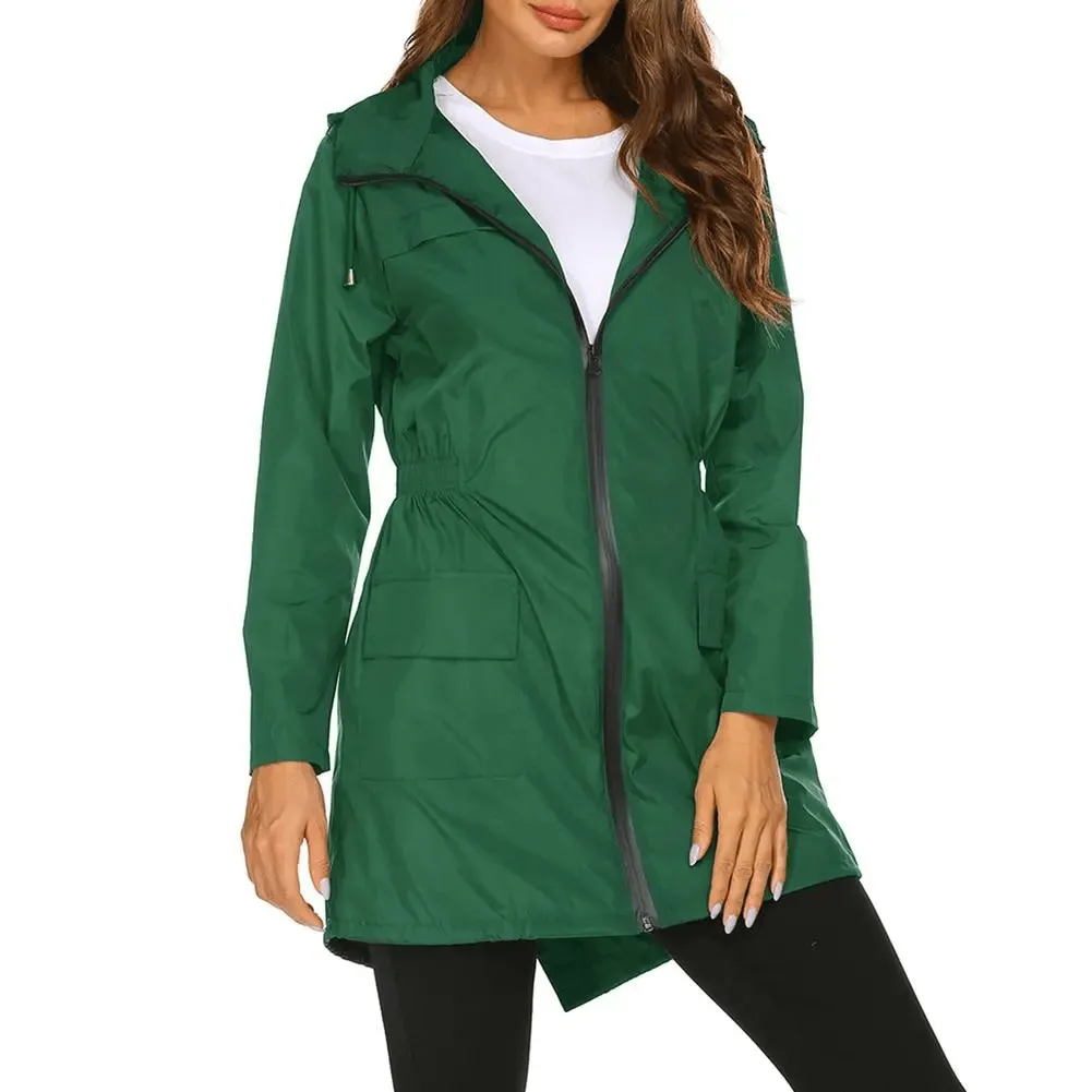 Women's Lightweight Hooded Long Raincoat Jacket - SF1926