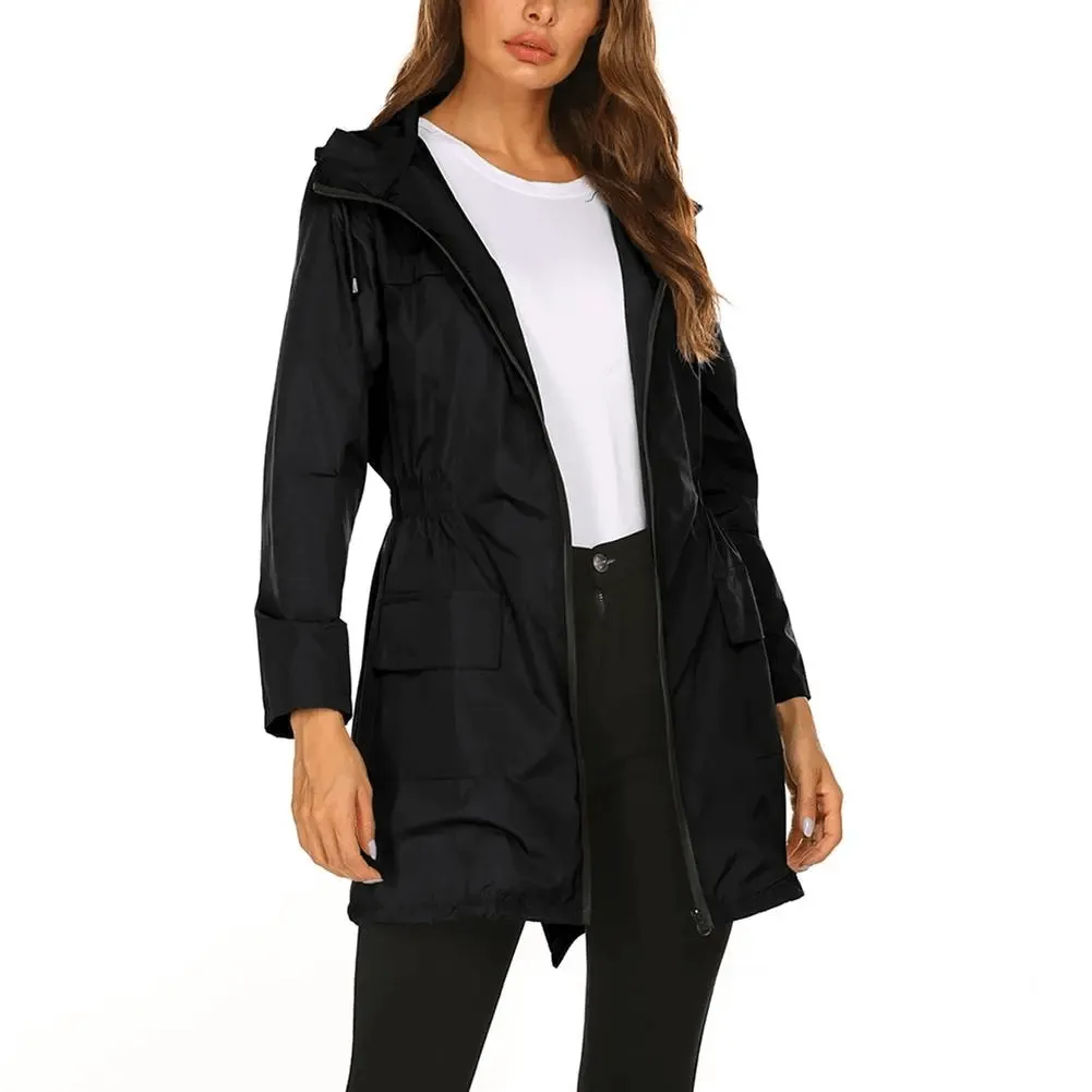 Women's Lightweight Hooded Long Raincoat Jacket - SF1926