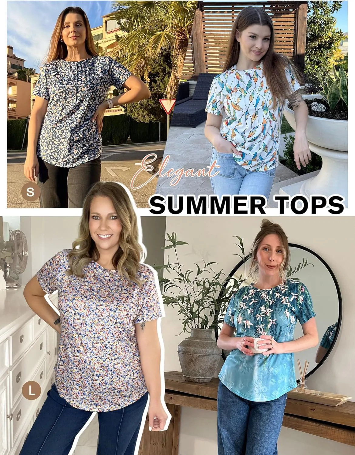 Zeagoo Womens Short Sleeve Tunic Shirts Floral Print Tops