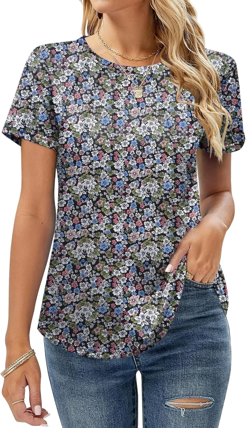 Zeagoo Womens Short Sleeve Tunic Shirts Floral Print Tops