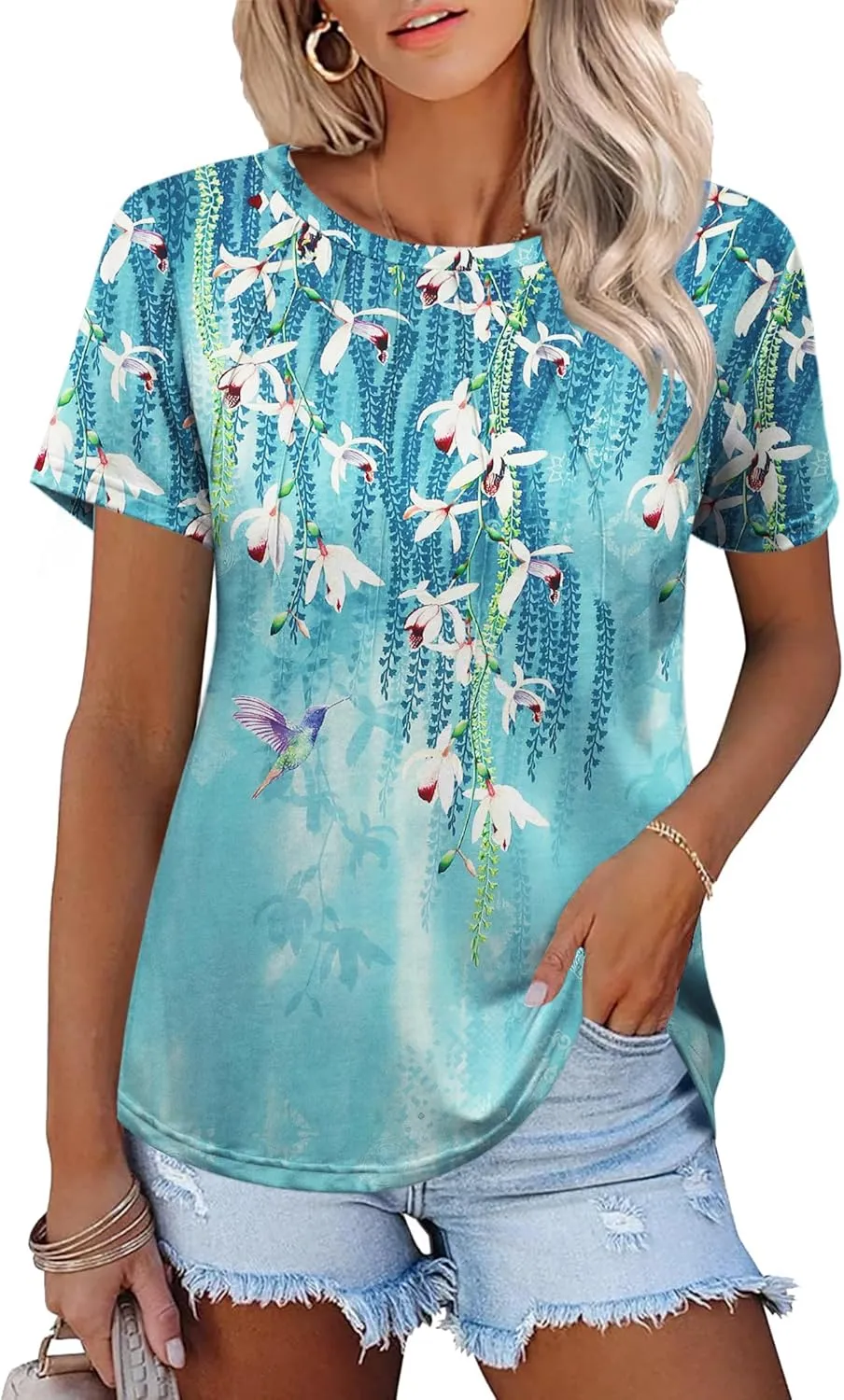 Zeagoo Womens Short Sleeve Tunic Shirts Floral Print Tops